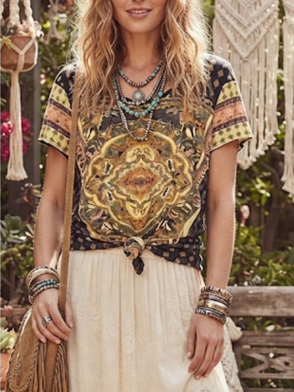 Lucky Brand Persian Carpet Print Graphic Tee Boho Relaxed Fit Soft Casual Top 2X